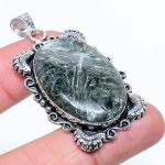 Natural Seraphinite Gemstone Handmade 925 Sterling Silver Pendant 2.13 h9d99