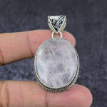 Natural Rose Quartz Gemstone Handmade 925 Sterling Silver Pendant 2.05 m4j15