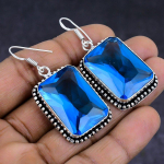 Natural Swiss Blue Topaz Gemstone 925 Sterling Silver Earring 1.97 w4z91