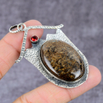 Natural Turtela Fossil, Garnet Gemstone 925 Sterling Silver Pendant 2.28 o6d99