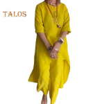 2 tk/komplekt Naiste &uuml;lap&uuml;kste &uuml;likond, ebaregulaarne &auml;&auml;r, &uuml;hev&auml;rviline lahtine kaelus, pikad varrukad, lai jalg elastne v&ouml;&ouml;koht pehme hingav igap&auml;evane naiste T-s&auml;rk S sinine