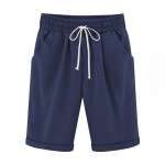 Naiste suvep&uuml;ksid suvised Bermuda l&uuml;hikesed p&uuml;ksid, vabad vabaaja spordip&uuml;ksid, venivad puuvillased sirge s&auml;&auml;rega hingavad dressipluusid 3XL tumesinine v&auml;rv