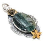 Natural Green Aventurine Stone 925 Sterling Silver Two Tone Pendant 2.64 a1z07