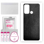 apgo Protective Skin Sticker for the back compatible with Motorola Moto G60, Wrap Film, Foil, Vinyl - Pattern Black Leather