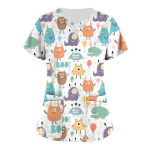 Suures suuruses armsad tr&uuml;kitud Scrub t&ouml;&ouml;vormi topid naistele V-kaelusega l&uuml;hikeste varrukatega l&otilde;busad T-s&auml;rgid taskutega t&ouml;&ouml;riiete s&auml;rk L