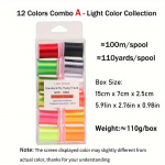 12 v&auml;rvi/komplekt 140D keerdk&auml;rbse sidumisniidid Tugevad sidumisn&ouml;&ouml;rid kuivade m&auml;rgade k&auml;rbeste jaoks Nymphs Streamers k&auml;rbse sidumismaterjal