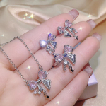 Crystal Angel Wings Heart Ripats Kaelakeed Naistele T&uuml;drukutele Lihtne Y2K Roosa Valge Tsirkoon Love Elegantne Kaelakee Naiste Ehete Komplekt