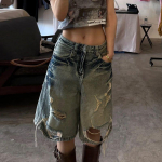 Puhas ihastus Y2k Spice Girls Denim l&uuml;hikesed p&uuml;ksid Naistele Retro pestud Suvine lahtine Vana v&auml;limusega P&uuml;ksid Naiste rebitud veerand Moodsad p&uuml;ksid M sinine