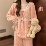 Talvine seksikas printsessi stiilis pidžaamad naiste korallisamet, magus flanellist sametist paksendatud kodur&otilde;ivad, kaheosaline komplekt naiste pidžaama S kollane