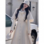 Talvine Retro Prantsuse &otilde;hukese v&ouml;&ouml;kohaga pika r&auml;tikuga jakk-kleit Kaheosaline &uuml;likond, naiste uus vabaaja stiilis &uuml;likonnakomplekt S