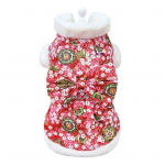 Lemmiklooma puuvillane mantel S&uuml;gis Talv Hiina uusaasta Lilleprint suur kikis&otilde;lme valge pl&uuml;&uuml;skrae Varrukad Soe kahejalgse koera kutsika kassi riietus riided S punane