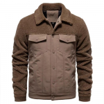 AIOPESON Meeste talvine soe paks sherpa fliis jakk lapiline karusnaha krae, mood vabaaja t&ouml;&ouml;joped meestele EUR S 55-65kg khaki