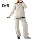 Naiste triibuline kootud kampsun laia s&auml;&auml;rega p&uuml;kste komplekt Poolitatud pulloveriga topsid elastsed k&otilde;rge v&ouml;&ouml;kohaga sirged p&uuml;ksid kaheosaline komplekt Lounge Wear spordidressid s&uuml;giseks S armee roheline v&auml;rv