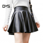 Naiste kunstnahast seelik k&otilde;rge v&ouml;&ouml;kohaga elastne v&ouml;&ouml;koht &uuml;hev&auml;rviline pehme plisseeritud seelik hingav sile &uuml;le p&otilde;lve ulatuv Club &ouml;&ouml;klubi l&uuml;hike miniseelik XL must