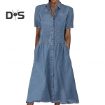 Naiste suvekleit &Uuml;he rinnaga l&uuml;hikeste varrukatega rev&auml;&auml;riga, joonega avara &auml;&auml;risega taskud, &uuml;hev&auml;rviline pehme hingav s&auml;&auml;re keskosa pikkus naiste midikleit L sinine