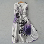 Naiste moodne tr&uuml;kitud klappkraega kleit, 3/4 varrukatega rihmaga kleit L must