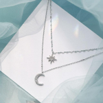 Uus 925 Sterling h&otilde;bedane kahekihiline Star Moon kaelakee naiste rangluu kett peen ehe peo pulmaaksessuaarid h&otilde;be