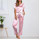 Naiste siidist &uuml;hev&auml;rviline pidžaamakomplekt l&uuml;hikeste varrukatega s&auml;rgi ja pikkade pidžaamap&uuml;kste komplekt, pehme pidžaama puhkeriided XL