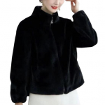 Naiste talvemantel Paks kunstkarusnahast lahtik&auml;iv krae L&uuml;hike t&uuml;&uuml;p T&otilde;mblukuga kardigan Pikad varrukad K&uuml;lmakindel &uuml;leriided Kooli v&auml;lisjope L hall