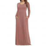 Naiste moodne vabaaja kaelusega ja pikkade varrukatega taskutega kleit M roosa