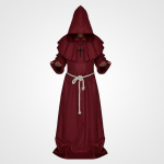 Halloweeni keskaegse munga n&otilde;ia preestri kost&uuml;&uuml;m r&uuml;&uuml; cosplay ja laval esinemise jaoks XL burgundiapunane