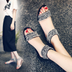Mood 2024 Suvi Uus Mitmek&uuml;lgne Rhinestone Sandaalid Naised B&ouml;&ouml;mia Rooma Tagumine T&otilde;mblukk Madalad Zapatos Mujer 2024 Vabaaja Rannajalan&otilde;ud Zapatos 41 must