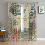 T&auml;hestik Automasinad Vanaautod Retro t&uuml;llist l&auml;bipaistvad aknakardinad elutuppa Voile Organza kardinad kardinad W135 x H115cm x1&Rod Pocket