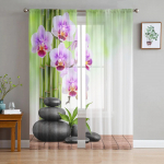 Roosade kirsi&otilde;ite lillet&uuml;llist &otilde;hukesed kardinad elutoa kaunistamiseks aknakardin magamistoa voile organza eesriiete jaoks W135 x H115cm x1&Rod Pocket