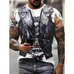 Mootorrataste graafiline T-s&auml;rk Moodne meeste vintage 3D-printeriga l&uuml;hikeste varrukatega O-kaelusega T-s&auml;rk, &uuml;lisuur Street Trend T-s&auml;rk S