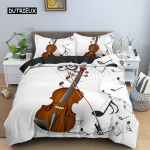 3D Prinditud voodipesukomplekt Kitarri tekikott imikutele lastele koos padjap&uuml;&uuml;riga tekikattega noot Pol&uuml;ester tekikott 155x215cm 3pcs