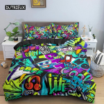 Graffiti Voodipesu Komplekt Graafiline Tekikott Teismelised T&auml;iskasvanud Hip Hop Hippie Tekikate Seina Linnat&auml;nava Kunst Pol&uuml;ester Tekikate EU single(135x200cm)