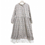 Johnature Jaapani Vintage Print Patchwork pitskleidid Kevadised vabad taskud Volangidega naiste kleit One Size beež