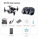 Uus Mini V30 Drone 4K Professional HD takistuste v&auml;ltimise &otilde;hufotograafia kahe kaameraga harjadeta nelja rootoriga lastele kingituseks m&otilde;eldud m&auml;ngulennuk Dual cameras 1 battery must