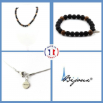 Pierres et Min&eacute;raux. Parure bijoux Bracelet Collier Perles Onyx noir mat + bois 8 mm. Taille personnalisable. must