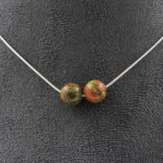 Pierres et Min&eacute;raux. Collier 2 perles Unakite 8 mm Chaine en acier inoxydable Collier femmes, hommes. Taille personnalisable.