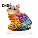 Kassipoegade akr&uuml;&uuml;lornament 2D v&auml;rviline kassiorn alusega kass lauakaunistusega silt kodukaminas laua raamaturiiuli kaunistuseks kollane