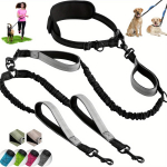 Paksendatud k&auml;epidemetega peegeldav kahekordne koerarihm Keskmise suurusega suure koera treenimine S&ouml;rkimiseks ja jooksmiseks Lemmikloomatarbed Lemmiklooma rihm GRAY hall v&auml;rv