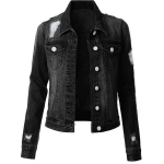 Naiste Kevadine Pikkade Varrukatega Aukudega Denim Jakk &Uuml;hev&auml;rviline Kitsas Denim Top 3XL must