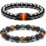 K&auml;sitsi valmistatud &Otilde;nne 2 tk/komplekt 10 mm Meeste ja Naiste Kristallk&auml;ev&otilde;ru Kaitseks Obsidiaan Tiigrisilm Kivi Tervendav Looduslik &Uuml;mmargune V&auml;&auml;riskivi Helmed must