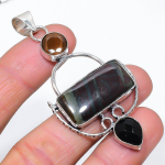 Natural Polychrome Jasper, Spinel 925 Sterling Silver Jewelry Pendant 2.76 q2u04