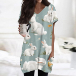 Naiste topid V-kaelusega l&uuml;hikeste varrukatega pluusid vabaaja keskmise pikkusega s&auml;rgid Moodsad tr&uuml;kised taskutega tuunikatopid XL kollane