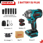 ONEVAN 1200 N.m Harjadeta Elektriline L&ouml;&ouml;kmutriv&otilde;ti 1/2'' Juhtmeta 3 Funktsiooniga Elektriline Kruvikeeraja Puur T&ouml;&ouml;riist Makita 18V Aku jaoks 2Battery-12pcs Set
