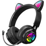 Laste traadita k&otilde;rvaklapid Bluetooth 5.3-ga, kokkupandavad, k&otilde;rglahutusega mikrofoniga, RGB LED-valgustusega, TF-kaardi pesaga, 0,138-tollise helipistikuga Package size:35*25*15cm must