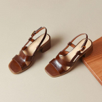 Vintage stiilis naiste sandaalid moekad k&otilde;rged kontsad kandiline nina pahkluu pandlaga rihm sandaalid suvised vabaaja plokk-kontsaga nahksandaalid EUR 37 &scaron;okolaad