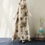 Varrukateta Plus size puuvillane vintage lilleline uus kleit naistele vaba vaba pikk suvekleit