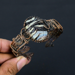 Carved Sulemani Agate Handmade Copper Wire Wrap Bangle Adjustable s9r27
