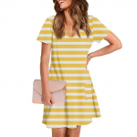 Naiste vabaaja ja moodne V-kaelusega l&uuml;hikeste varrukatega kleit keskmise pikkusega L