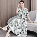 High End Cotton Dress Loose Fit Floral Print A Line Maxi Dress Elegant Plus Size Women Clothing XL