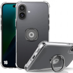 Coque pour iphone 16 - antichoc ultra slim transparent avec support noir