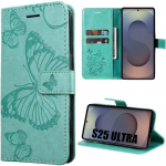 Coque - booling - samsung galaxy s25 ultra - protection rabat motif papillon synth&eacute;cuir - vert